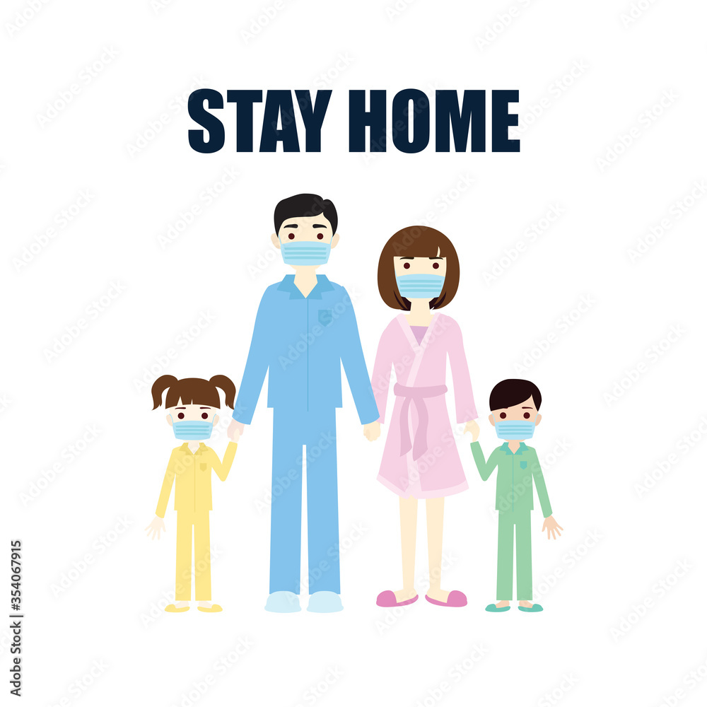 Stay home silhouettes Flat people vector social distancing practice outbreak pandemic virus transmission