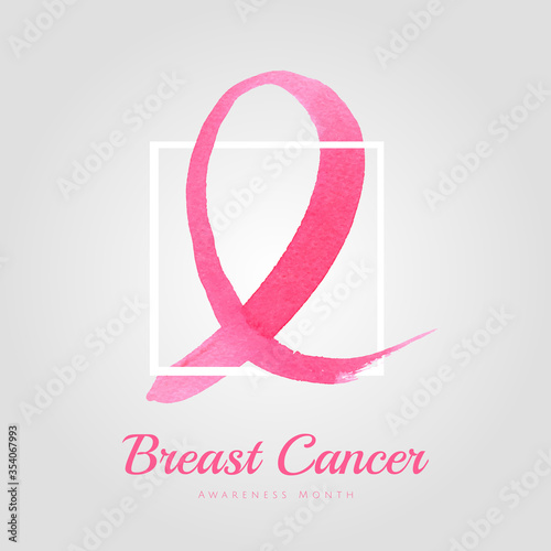 Pink ribbon, symbol of the fight against breast cancer in a watercolor style.