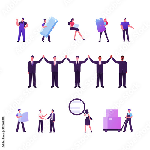 Wallpaper Mural Set of Male and Female Characters Using Aluminium Metal, Brics Association Leaders Holding Hands, Men and Women Use Delivery Service Isolated on White Background. Cartoon People Vector Illustration Torontodigital.ca