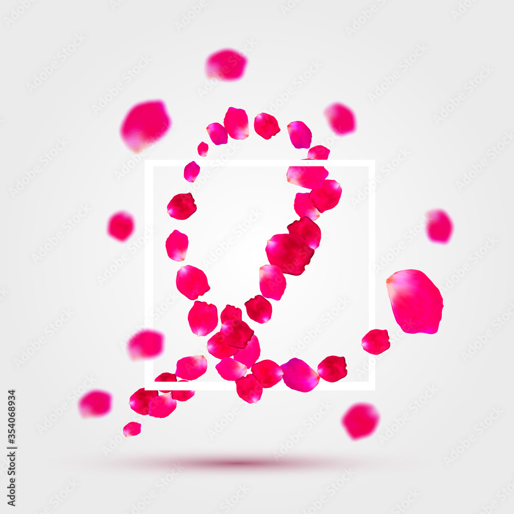 Vector pink ribbon of rose petals - breast cancer awareness symbol. Vector illustration. EPS 10