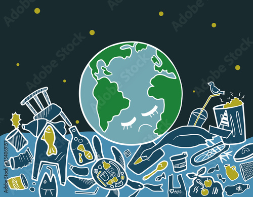 global warming concept, the world with ocean pollution