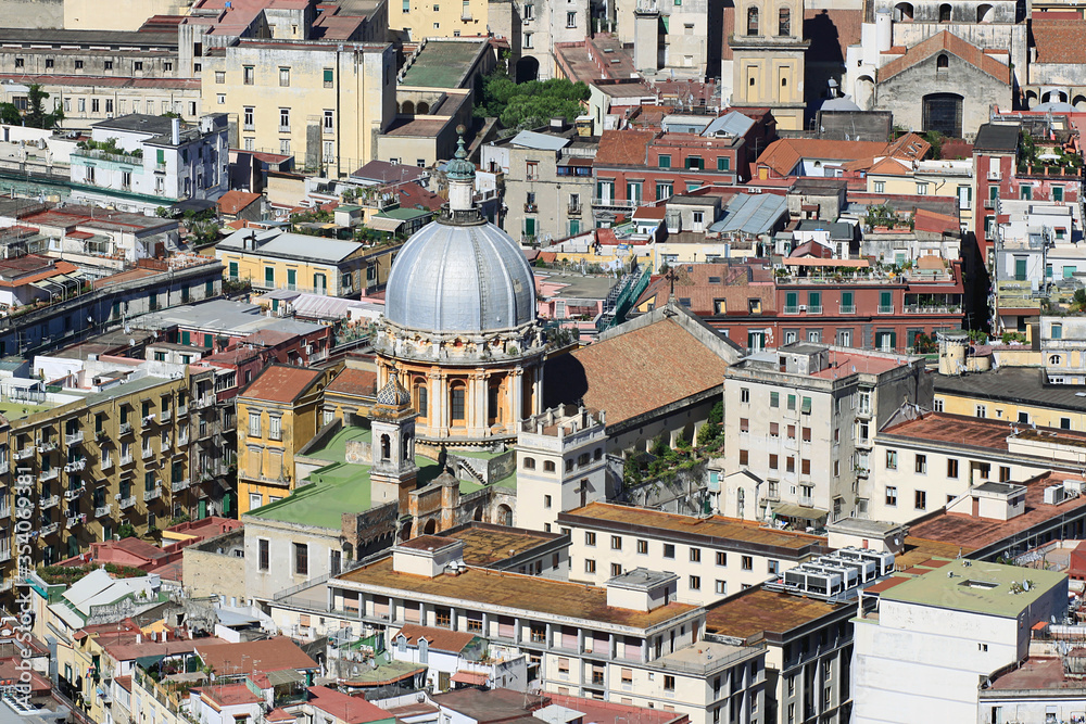 Aerial view of Naples' cityscape. naples historic center with the dome.