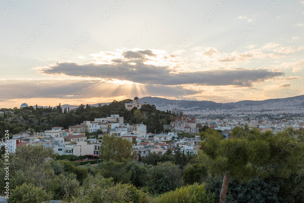 Sunset over the National Observatory in Athens
