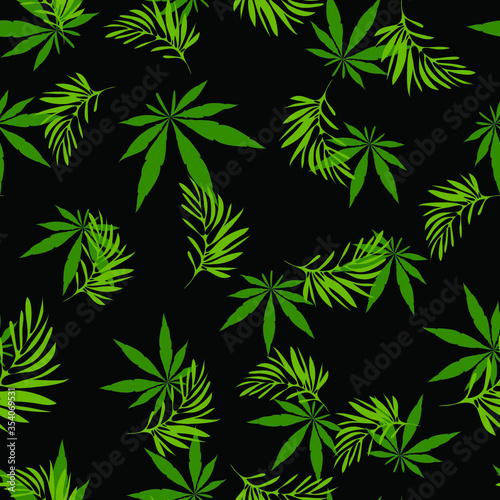 cannabis marijuana seamless pattern on a black background cannabis leaves fabric pattern yellow green large tropical leaves rastaman