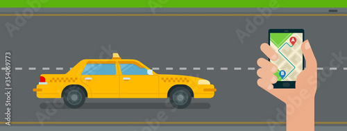 Illustration of a taxi call, mobile application vector icon flat isolated