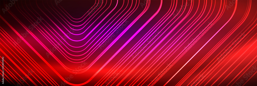 Shiny neon lines, stripes and waves, technology abstract background. Trendy abstract layout template for business or technology presentation, internet poster or web brochure cover, wallpaper