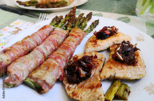 Grilled Turkey with Bacon Rolled Asparagus