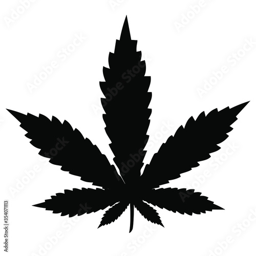 Black and white Marijuana leaf, cannabis leaf icon vector on transparent background. Dark green ganja icon on transparent background.