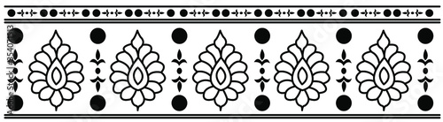 Saree border design concept of Flower with dots and petals - Indian Traditional and Cultural Rangoli, Alpona, Kolam or Paisley vector line art