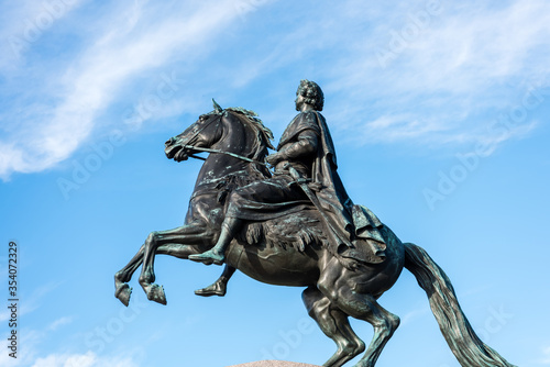 The Bronze Horseman, an equestrian statue of Peter the Great in the Senate Square in Saint Petersburg, Russia.