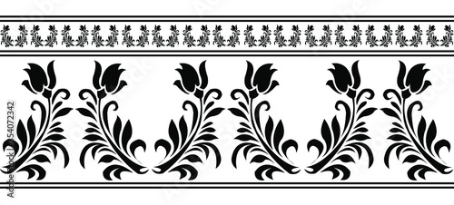 Saree border design concept of Flower petals and leaves isolated on white background is in Seamless pattern
