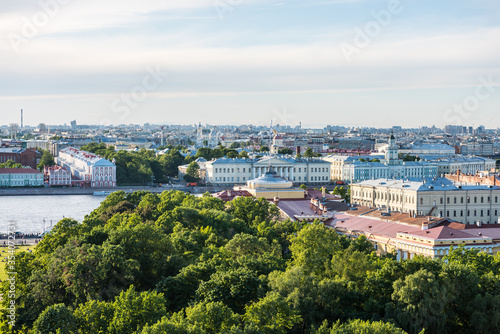 Cityscape of old town of Saint Petersburg, Aerial view from Saint Isaac’s Cathedral (or Isaakievskiy Sobor), in Saint Petersburg, Russia.