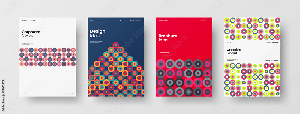 Company identity brochure template collection. Business presentation vector A4 vertical orientation front page mock up set. Corporate report cover abstract geometric illustration design layout bundle.