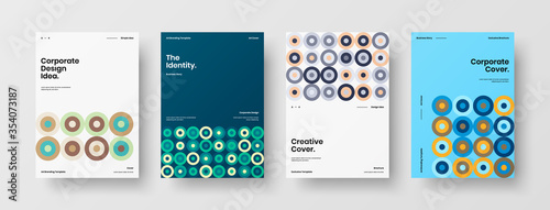 Company identity brochure template collection. Business presentation vector A4 vertical orientation front page mock up set. Corporate report cover abstract geometric illustration design layout bundle.
