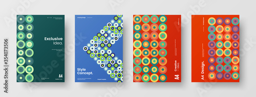 Company identity brochure template collection. Business presentation vector A4 vertical orientation front page mock up set. Corporate report cover abstract geometric illustration design layout bundle.