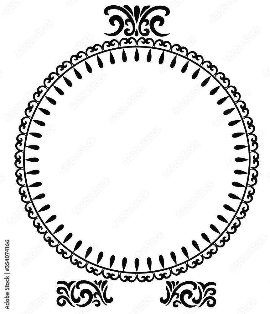 black and white Round frame design concept of floral patterns isolated on white background black and white Round frame design concept of floral patterns isolated on white background