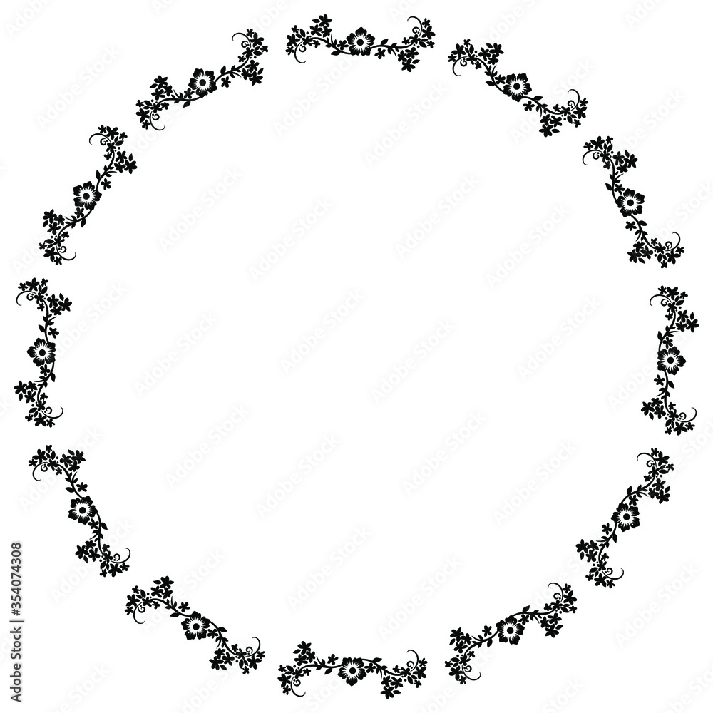 Round or mirror frame design concept of flowers with leaves and vines isolated on white background - vector illustration Round or mirror frame design concept of flowers with leaves and vines isolated on white background - vector illustration