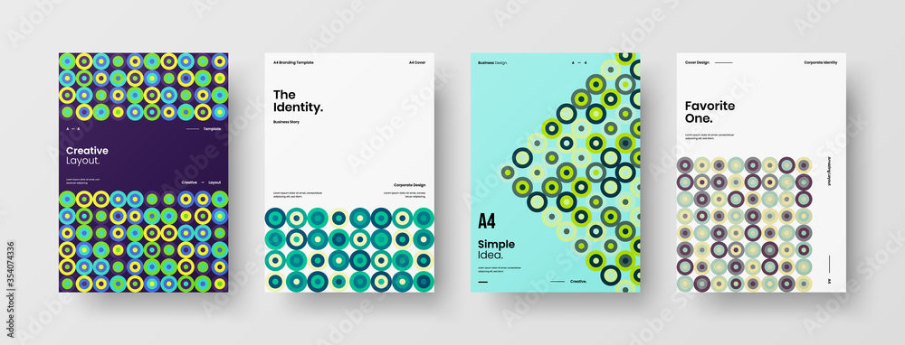 Company identity brochure template collection. Business presentation vector A4 vertical orientation front page mock up set. Corporate report cover abstract geometric illustration design layout bundle. Company identity brochure template collection. Business presentation vector A4 vertical orientation front page mock up set. Corporate report cover abstract geometric illustration design layout bundle.