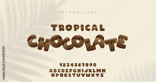 Chocolate alphabet. Typography comic logo designs concept. cartoon alphabet with melted chocolate font style. Vector illustration.