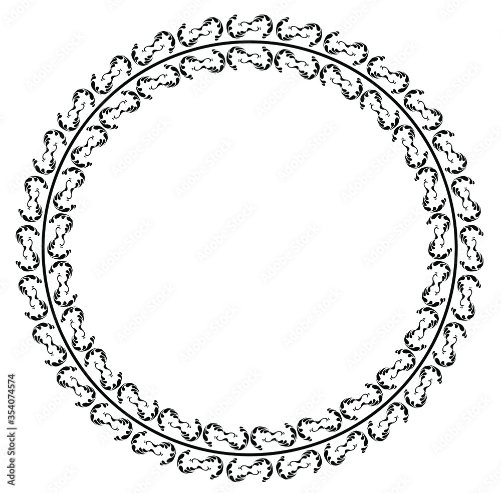 Round frame design concept of peacocks surrounded by a circle isolated on white background Round frame design concept of peacocks surrounded by a circle isolated on white background