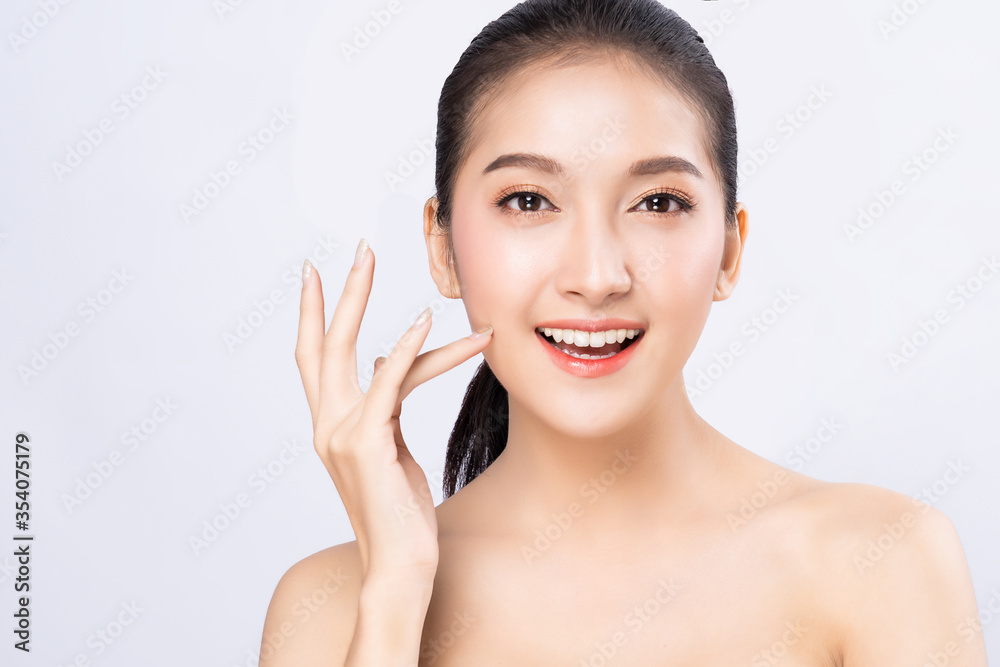 Beautiful Young Asian woman facial portrait, isolate white background Beautiful Young Asian woman facial portrait, isolate white background