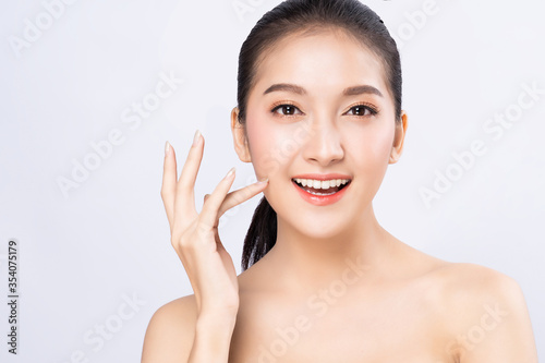 Beautiful Young Asian woman facial portrait, isolate white background