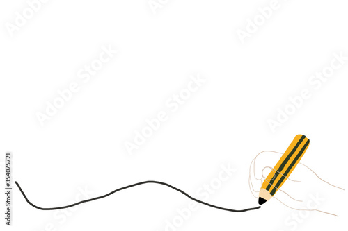 Human hand drawing a line by pencil illustration copy space background