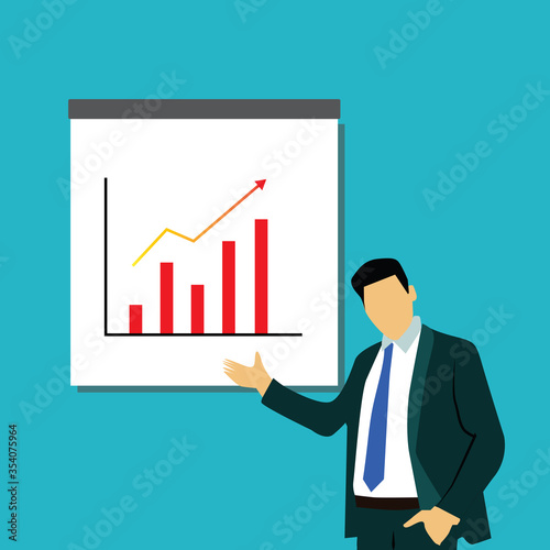 
vector of a businessman who is presenting and showing up charts