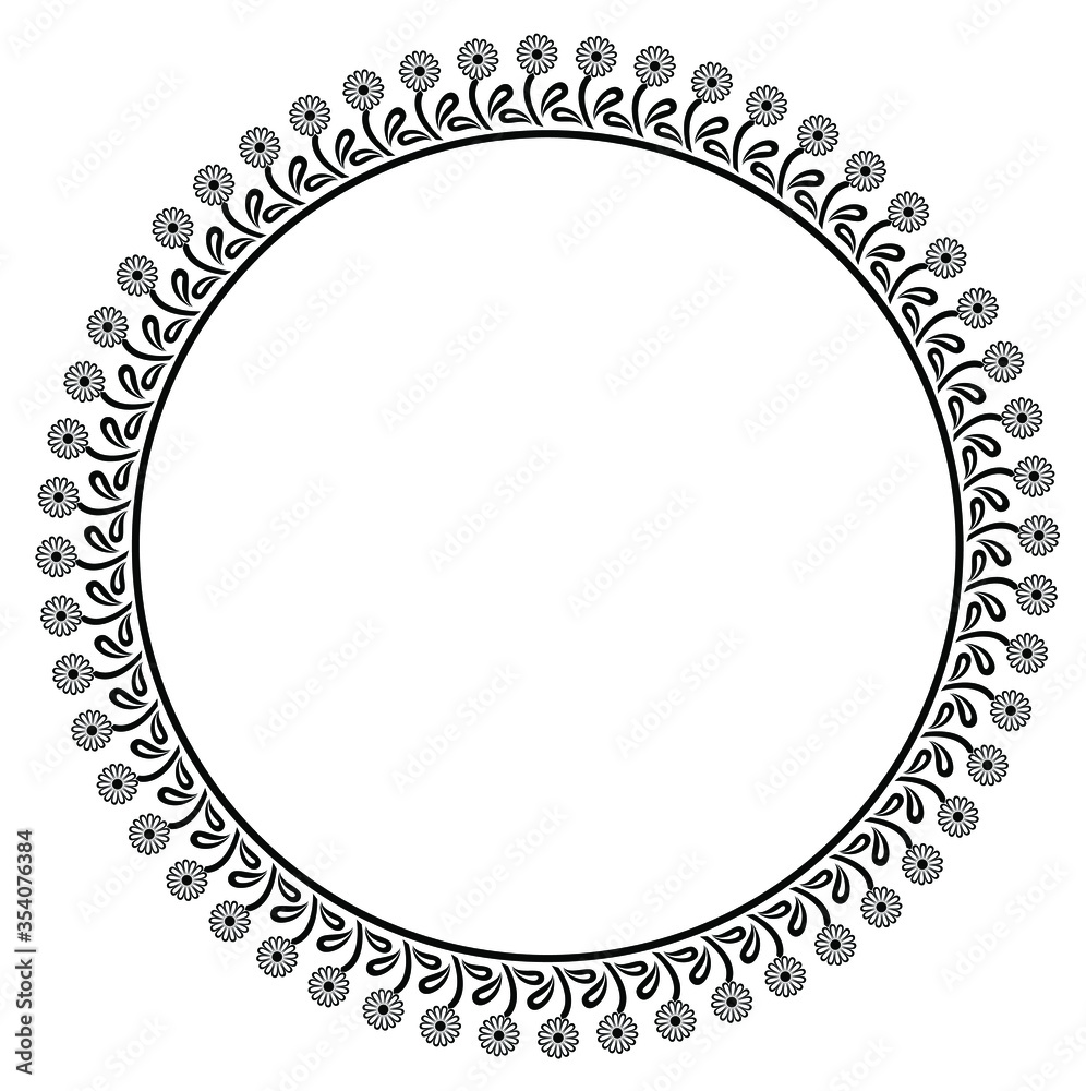 Round frame design concept of circle with beautiful flowers isolated on white background Round frame design concept of circle with beautiful flowers isolated on white background