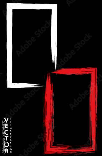 White and red ink brushstroke on a black background. Japanese style. Vector illustration of grunge spots