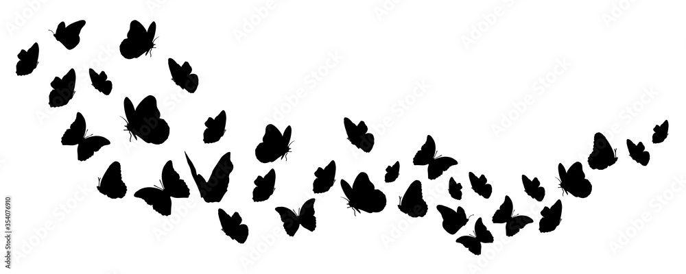 Silhouettes of butterflies flying. Vector design. Blackground. Silhouettes of butterflies flying. Vector design. Blackground.