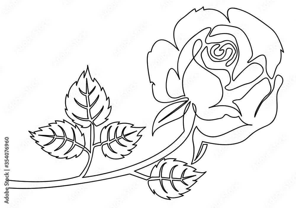 Single Line art of Rose flower with Leaves Single Line art of Rose flower with Leaves
