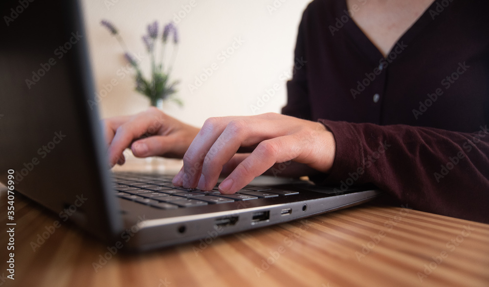 Fototapeta premium Mujer escribiendo en su ordenador 