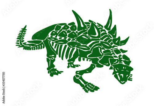 Graphical green Silvisaurus skeleton isolated on white background, vector color illustration, lizard