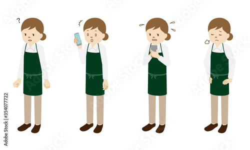 Illustration set of 4 poses of female character standing