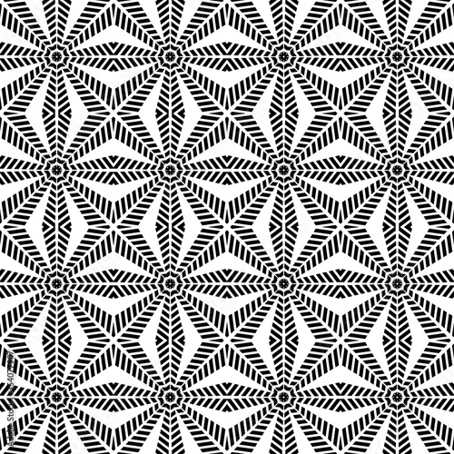 Abstract geometric swirl hypnotize seamless pattern with black ormament on white background. Template design for web page, textures, card, poster, fabric, textile. photo