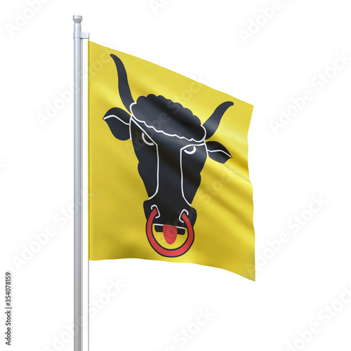 Uri (cantons of Switzerland) flag waving on white background, close up, isolated. 3D render