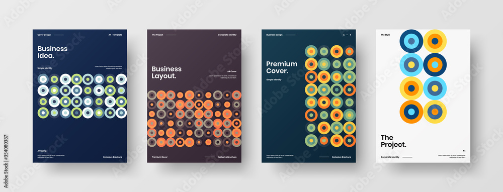 Company identity brochure template collection. Business presentation vector A4 vertical orientation front page mock up set. Corporate report cover abstract geometric illustration design layout bundle. Company identity brochure template collection. Business presentation vector A4 vertical orientation front page mock up set. Corporate report cover abstract geometric illustration design layout bundle.