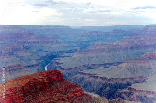 The Colorado River in the Grand Canyon National Park from Pima Point at dusk