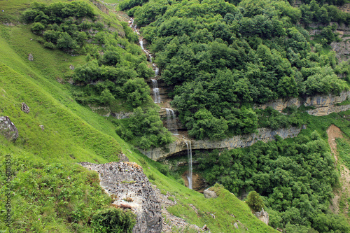 Azerbaijan. Beautiful cascading waterfall in the mountains.