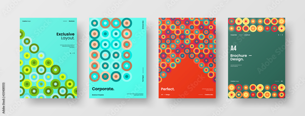 Company identity brochure template collection. Business presentation vector A4 vertical orientation front page mock up set. Corporate report cover abstract geometric illustration design layout bundle.