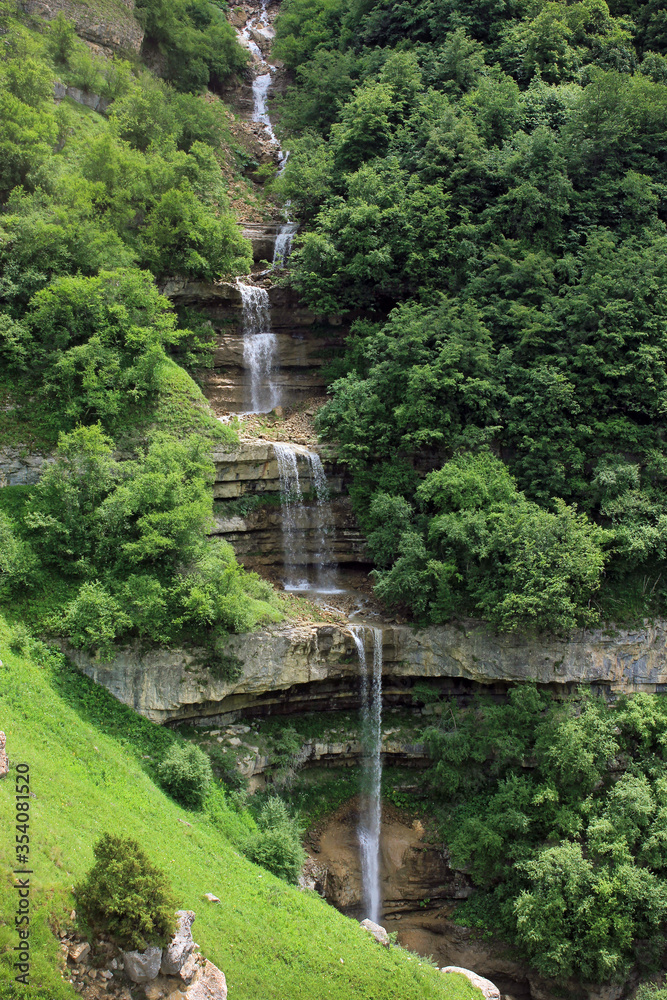Fototapeta premium Azerbaijan. Beautiful cascading waterfall in the mountains.