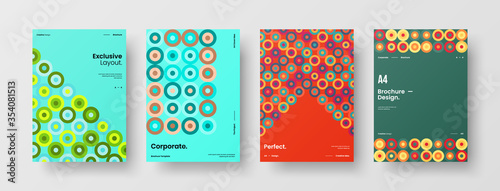 Company identity brochure template collection. Business presentation vector A4 vertical orientation front page mock up set. Corporate report cover abstract geometric illustration design layout bundle.