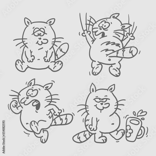 Funny cat doodle character. Character set