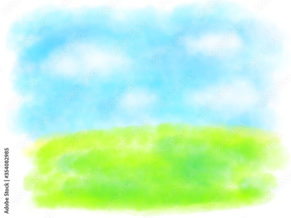 空と草原のパステルカラーイラスト