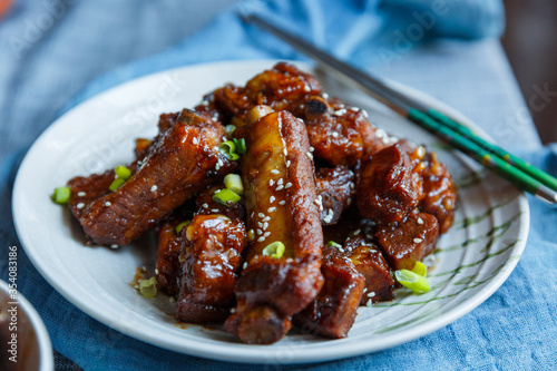 sweet and sour pork ribs in a plate
