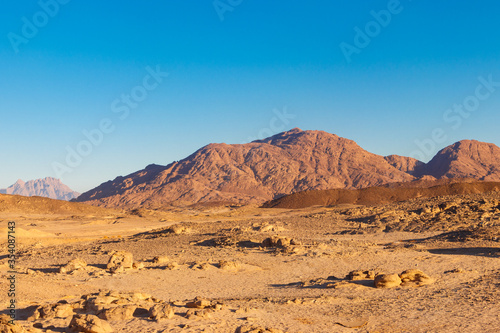 View of Arabian desert and mountain range Red Sea Hills in Egypt