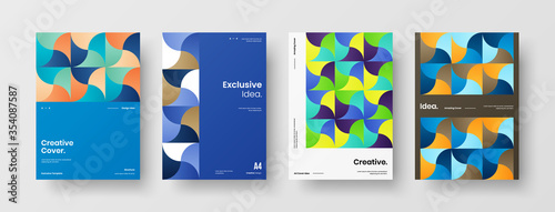 Company identity brochure template collection. Business presentation vector A4 vertical orientation front page mock up set. Corporate report cover abstract geometric illustration design layout bundle.