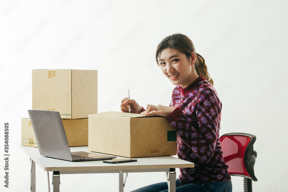 Young business woman working online shopping Young business woman working online shopping