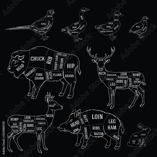 Butchers diagram guide set for cutting game